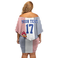 Custom France Football Off Shoulder Short Dress White Gallic Rooster Mascot