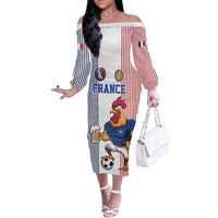 Custom France Football Off The Shoulder Long Sleeve Dress White Gallic Rooster Mascot