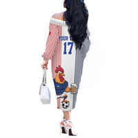 Custom France Football Off The Shoulder Long Sleeve Dress White Gallic Rooster Mascot