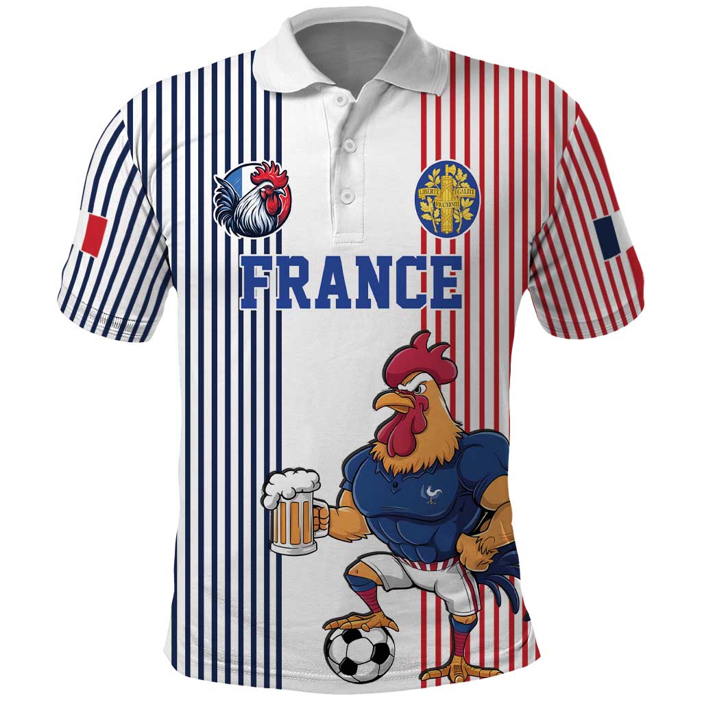 Custom France Football Polo Shirt White Gallic Rooster Mascot