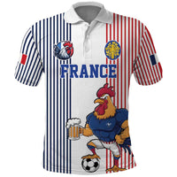 Custom France Football Polo Shirt White Gallic Rooster Mascot