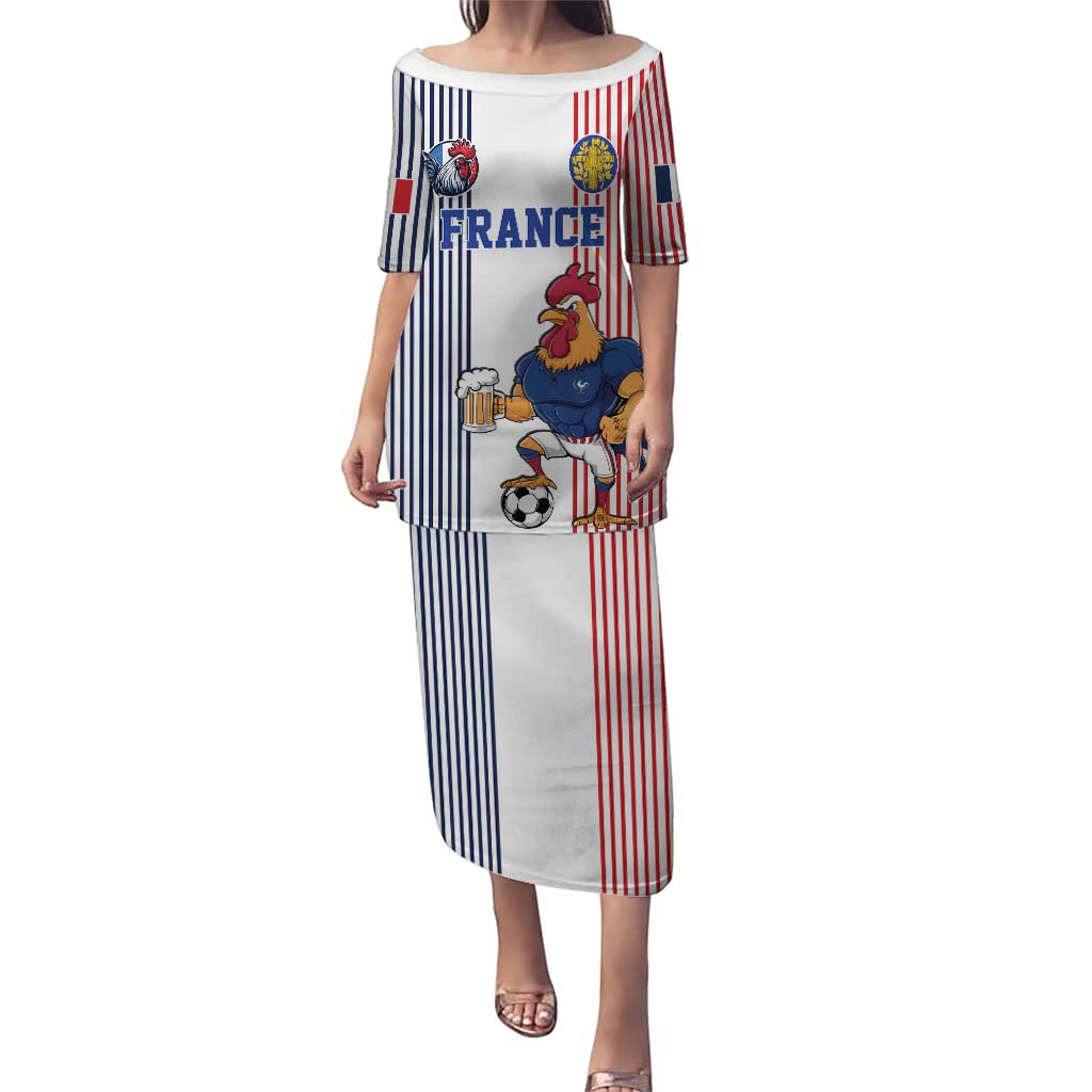 Custom France Football Puletasi White Gallic Rooster Mascot