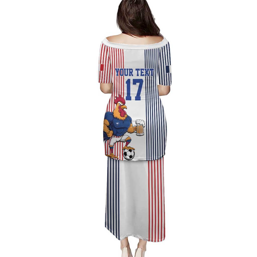 Custom France Football Puletasi White Gallic Rooster Mascot