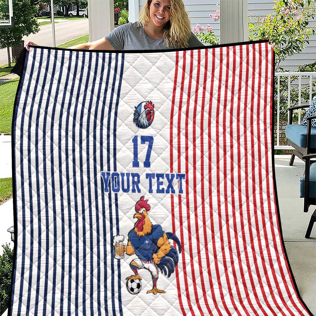 Custom France Football Quilt White Gallic Rooster Mascot
