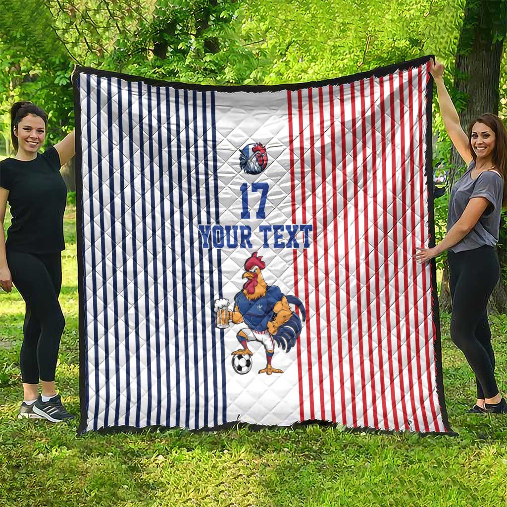 Custom France Football Quilt White Gallic Rooster Mascot