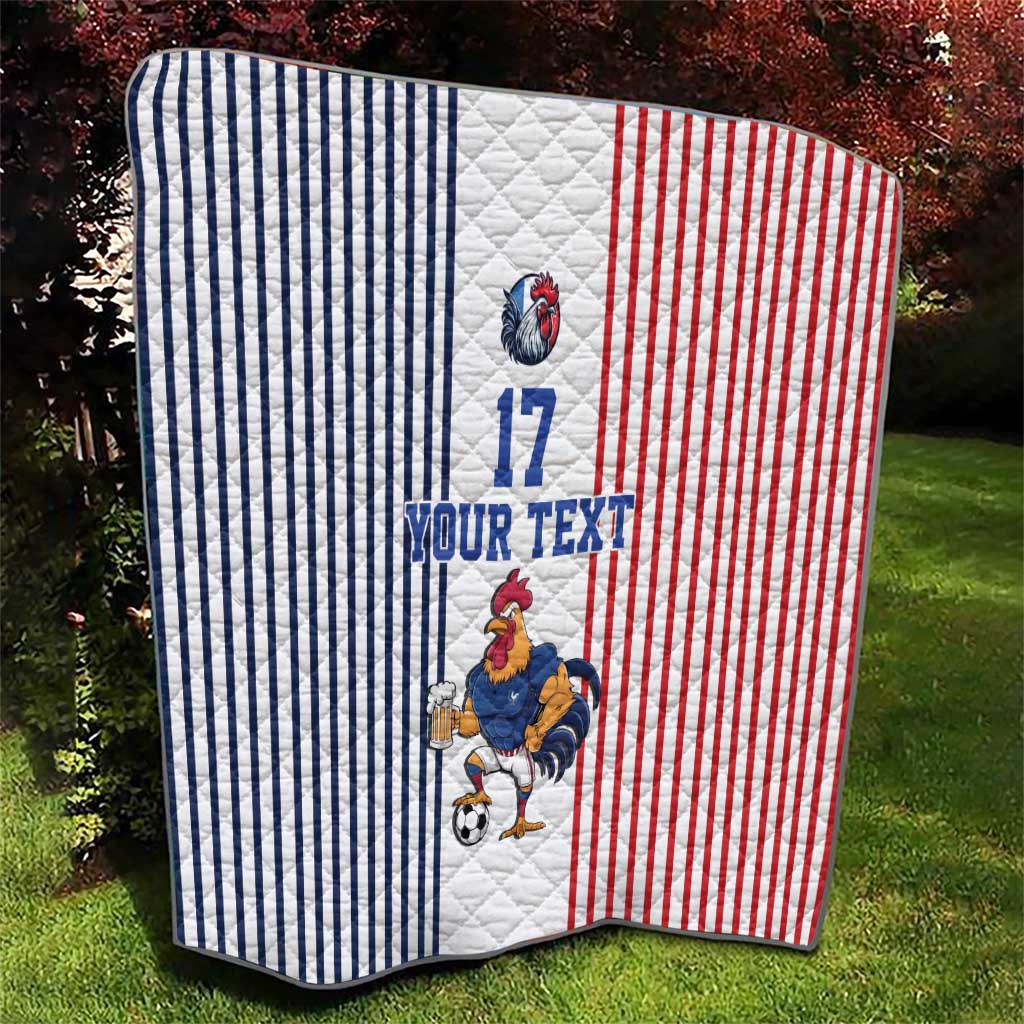 Custom France Football Quilt White Gallic Rooster Mascot