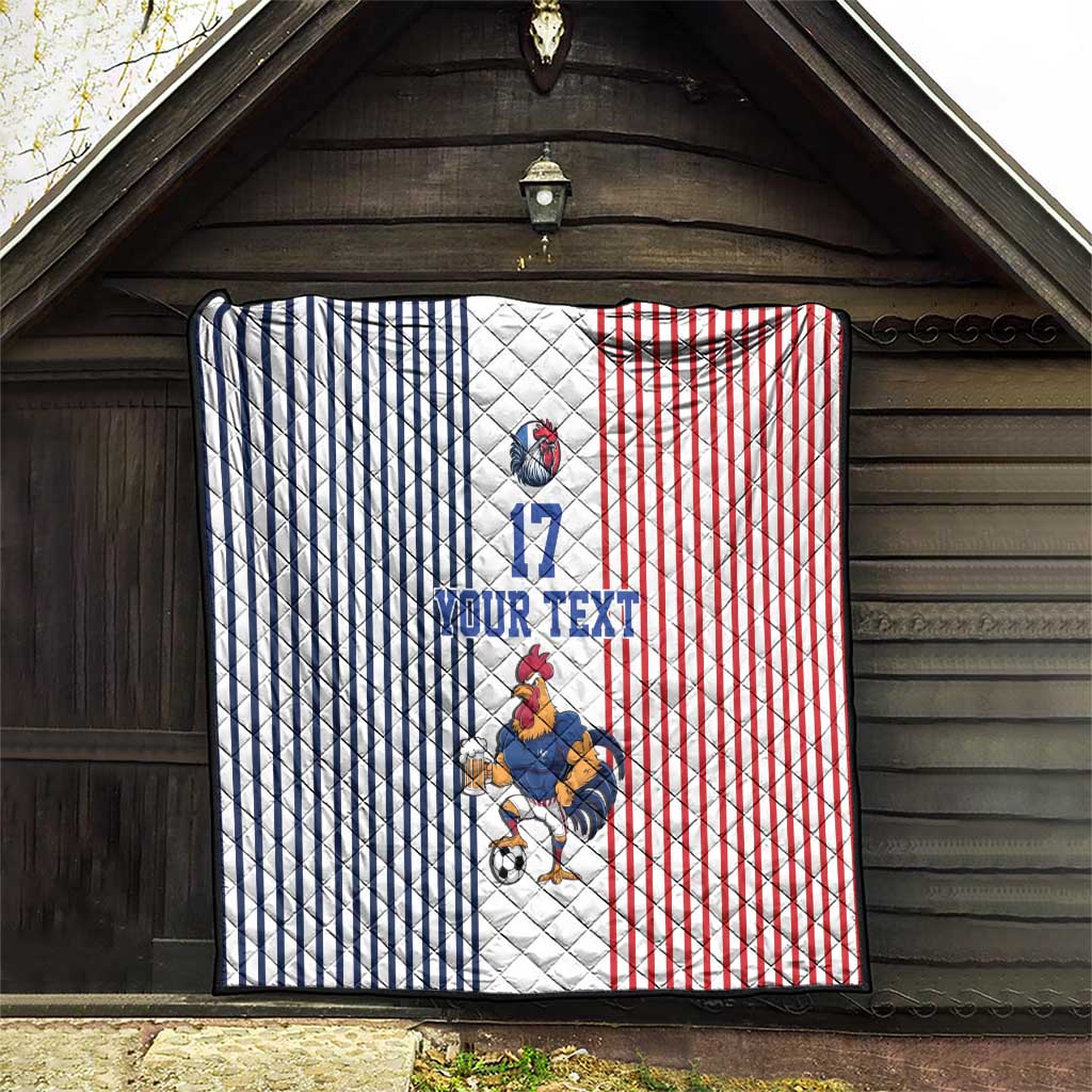 Custom France Football Quilt White Gallic Rooster Mascot