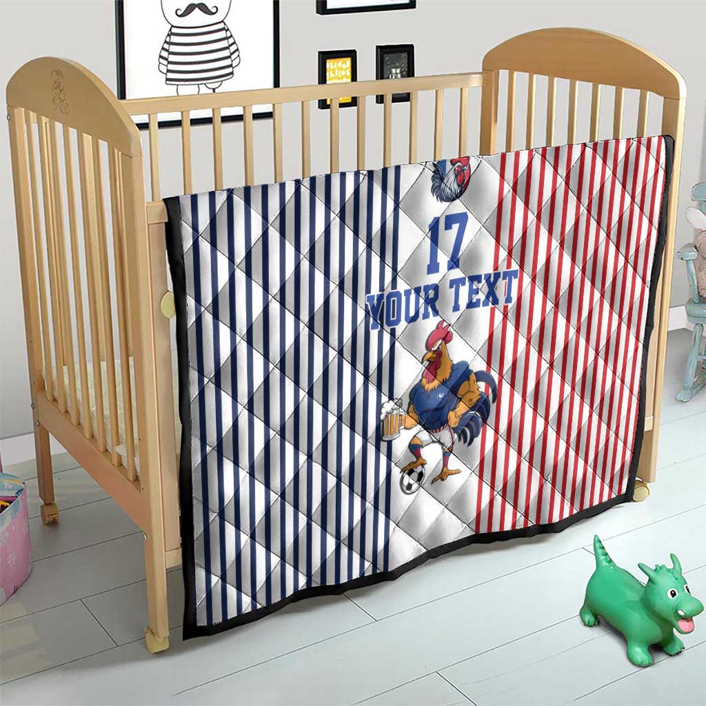 Custom France Football Quilt White Gallic Rooster Mascot