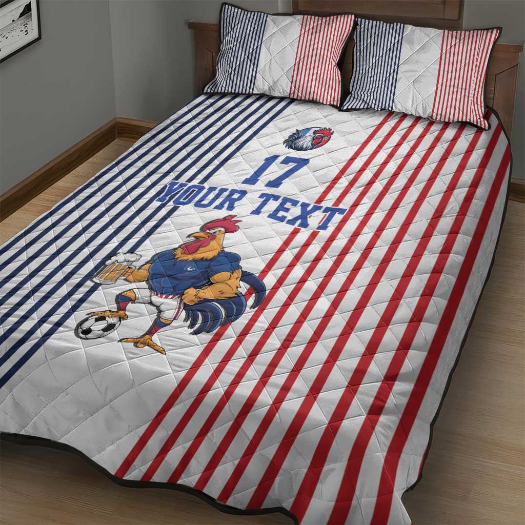 Custom France Football Quilt Bed Set White Gallic Rooster Mascot