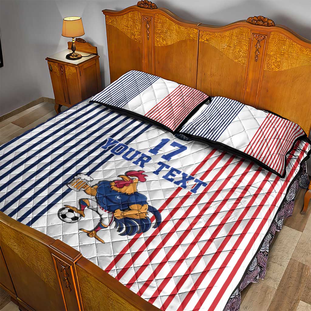 Custom France Football Quilt Bed Set White Gallic Rooster Mascot