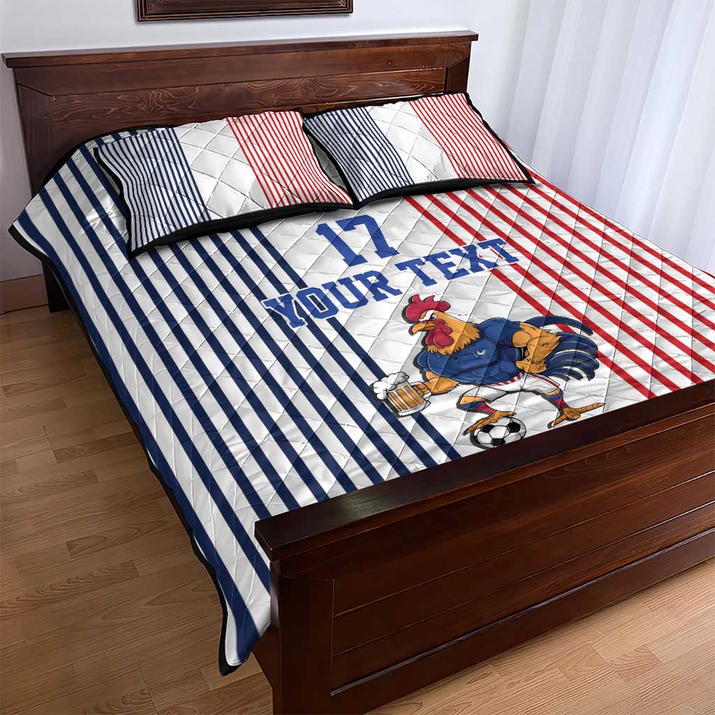 Custom France Football Quilt Bed Set White Gallic Rooster Mascot