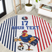 Custom France Football Round Carpet White Gallic Rooster Mascot