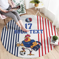 Custom France Football Round Carpet White Gallic Rooster Mascot