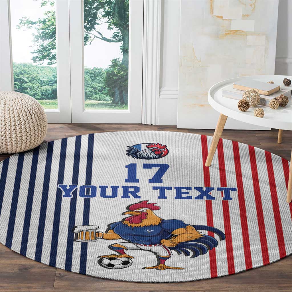 Custom France Football Round Carpet White Gallic Rooster Mascot