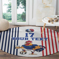 Custom France Football Round Carpet White Gallic Rooster Mascot