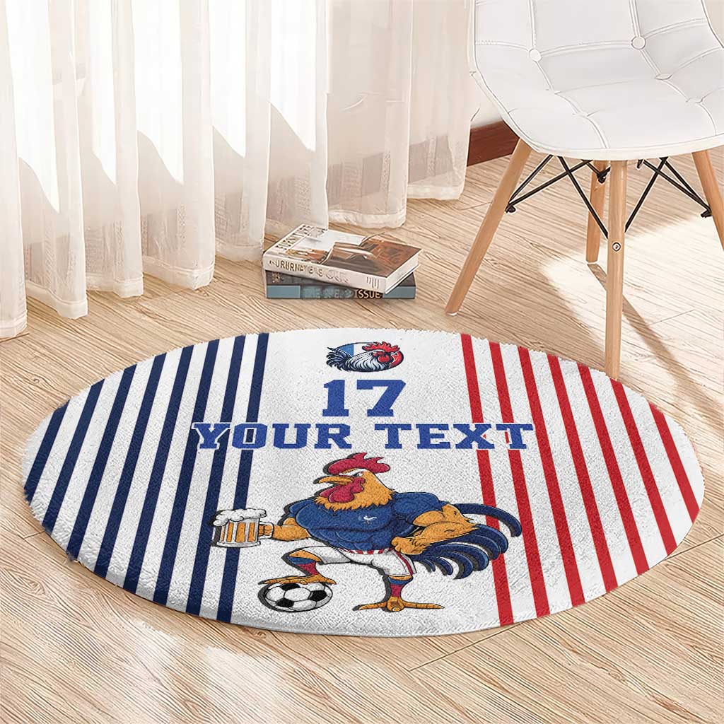 Custom France Football Round Carpet White Gallic Rooster Mascot