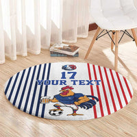 Custom France Football Round Carpet White Gallic Rooster Mascot