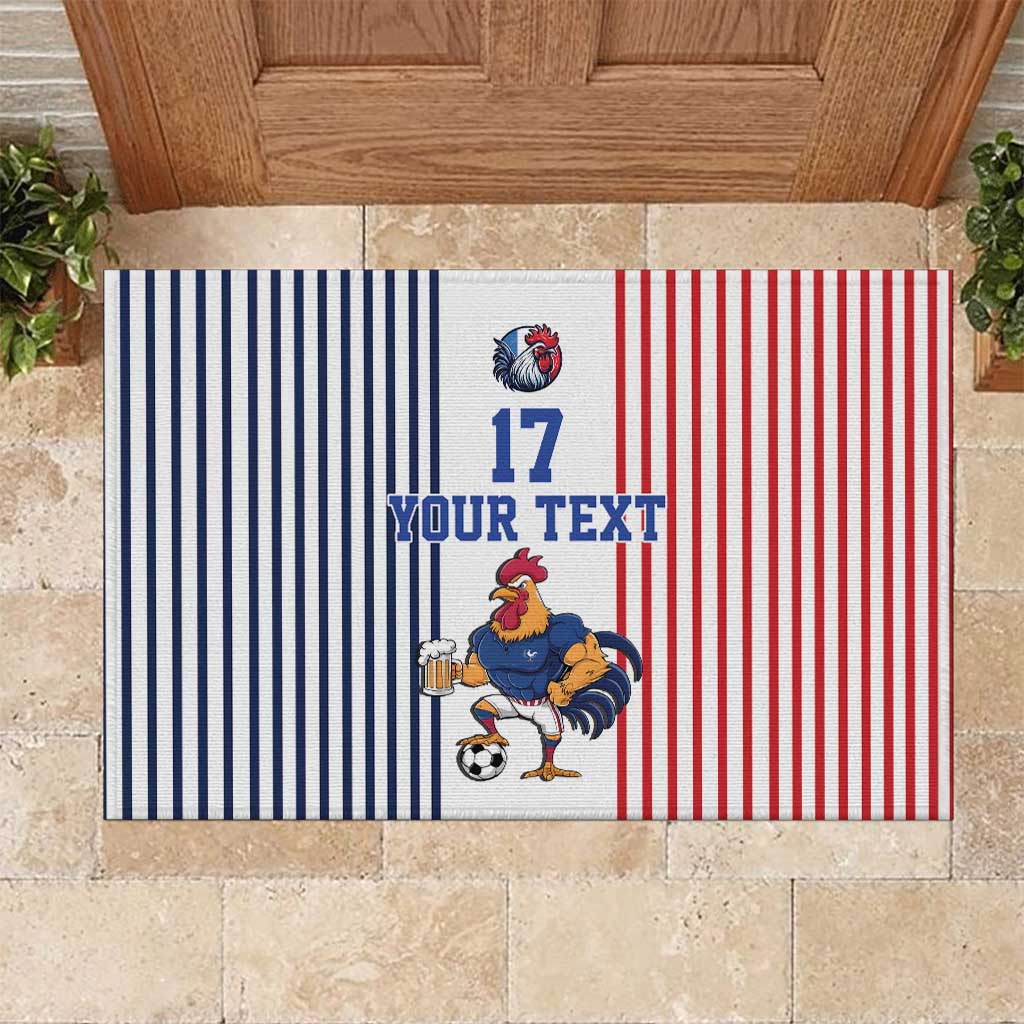 Custom France Football Rubber Doormat White Gallic Rooster Mascot