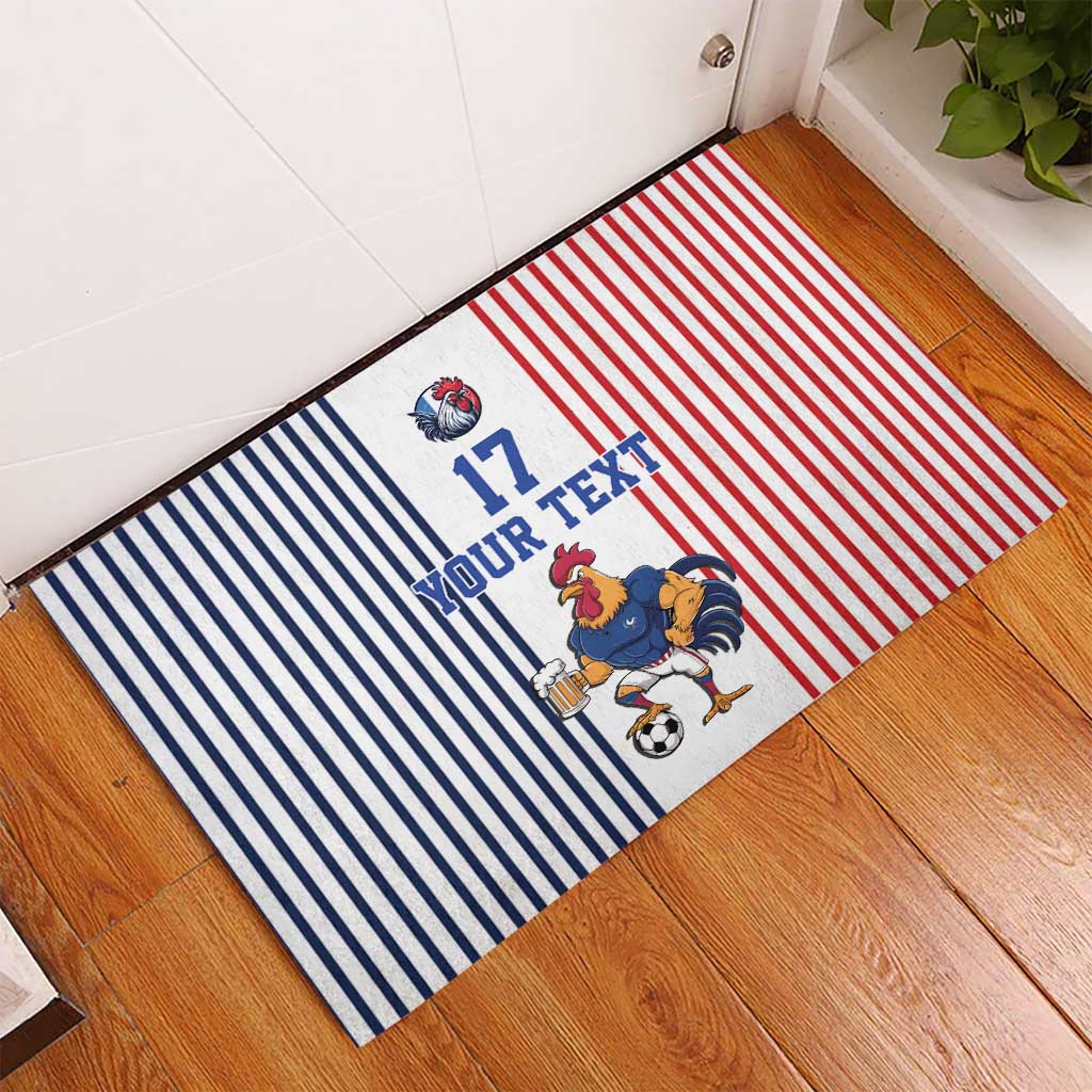 Custom France Football Rubber Doormat White Gallic Rooster Mascot