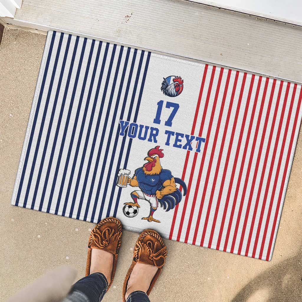Custom France Football Rubber Doormat White Gallic Rooster Mascot