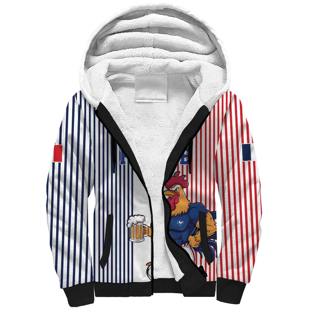 Custom France Football Sherpa Hoodie White Gallic Rooster Mascot
