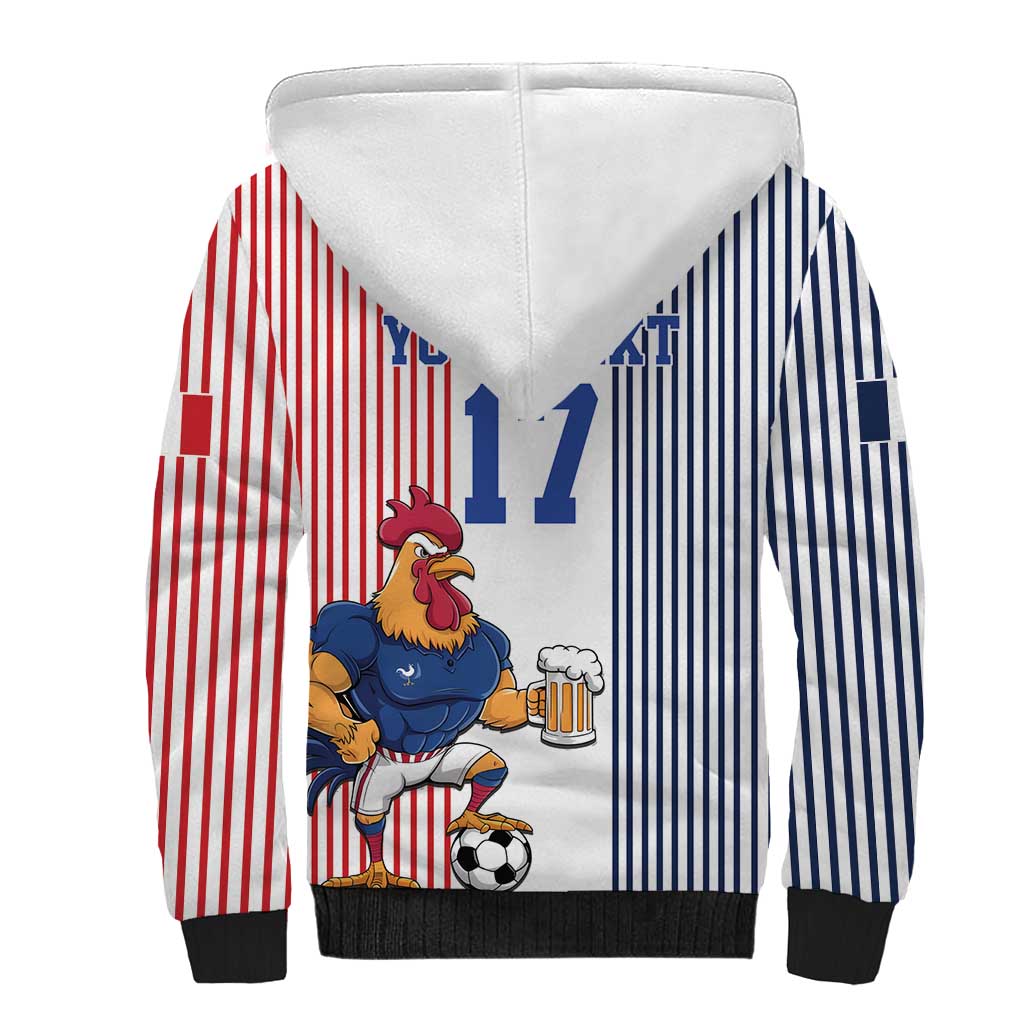 Custom France Football Sherpa Hoodie White Gallic Rooster Mascot
