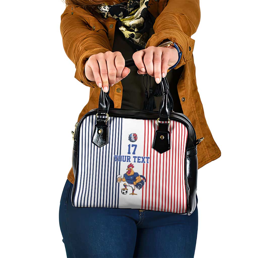 Custom France Football Shoulder Handbag White Gallic Rooster Mascot