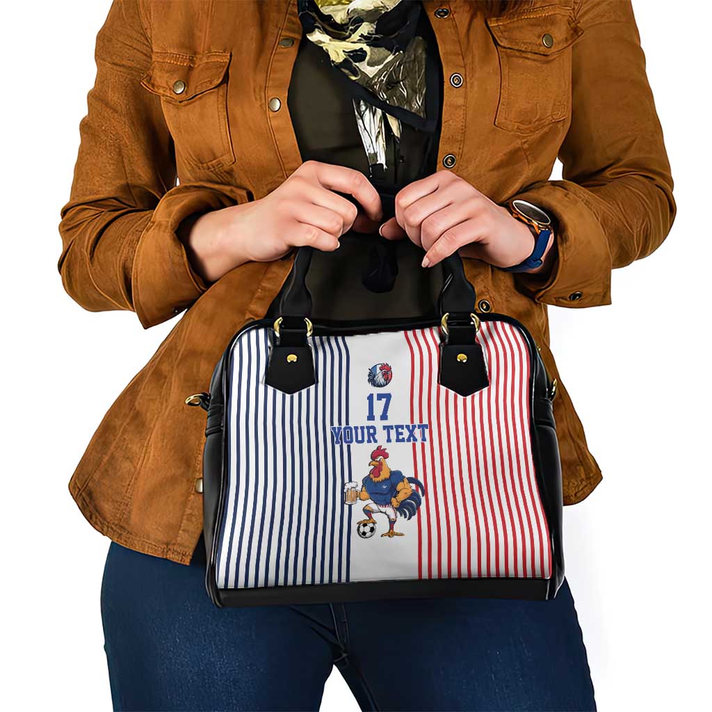 Custom France Football Shoulder Handbag White Gallic Rooster Mascot