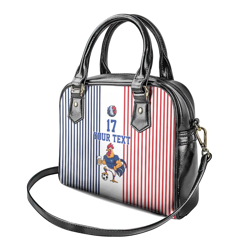 Custom France Football Shoulder Handbag White Gallic Rooster Mascot