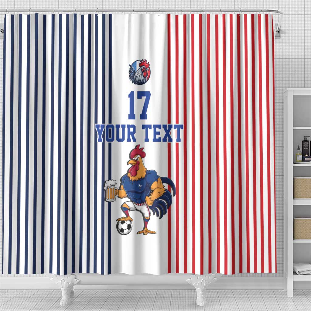 Custom France Football Shower Curtain White Gallic Rooster Mascot
