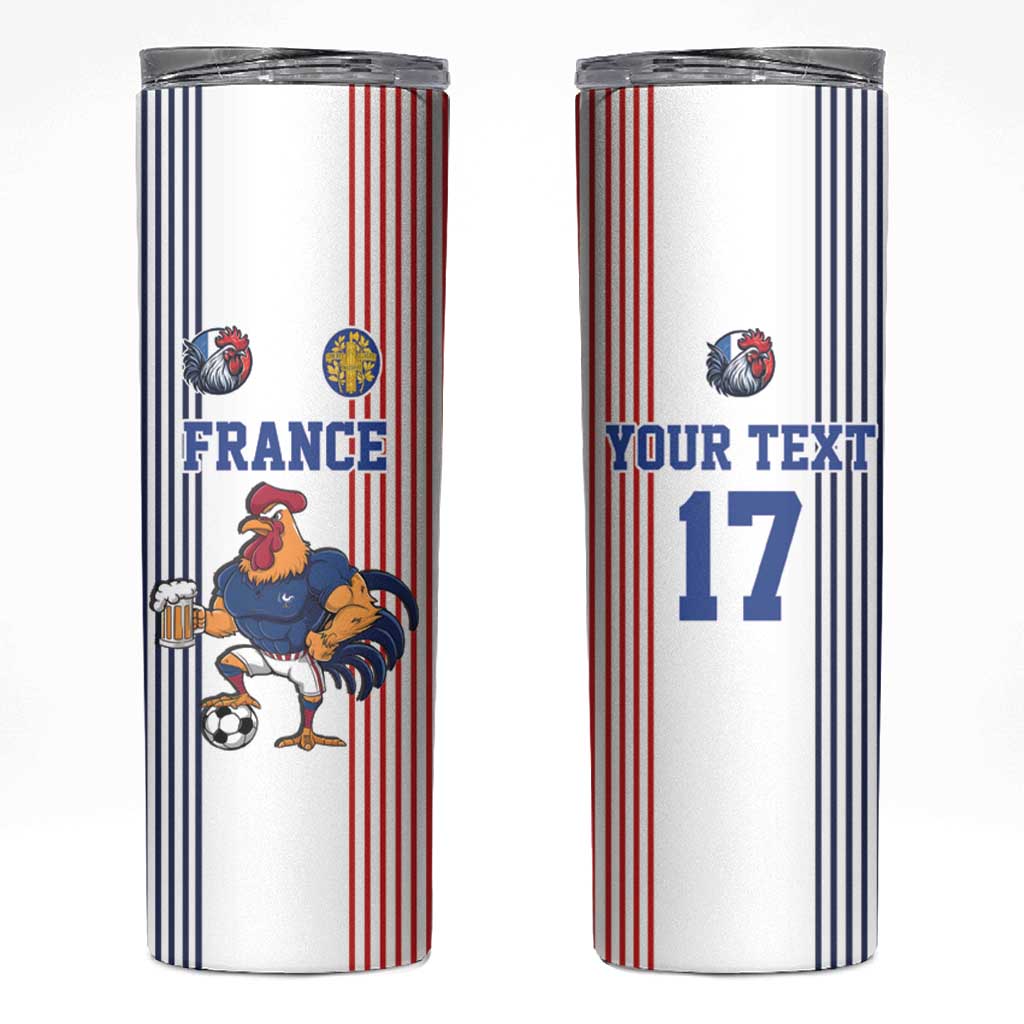 Custom France Football Skinny Tumbler White Gallic Rooster Mascot