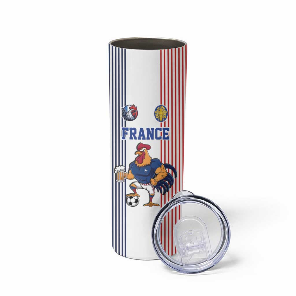 Custom France Football Skinny Tumbler White Gallic Rooster Mascot