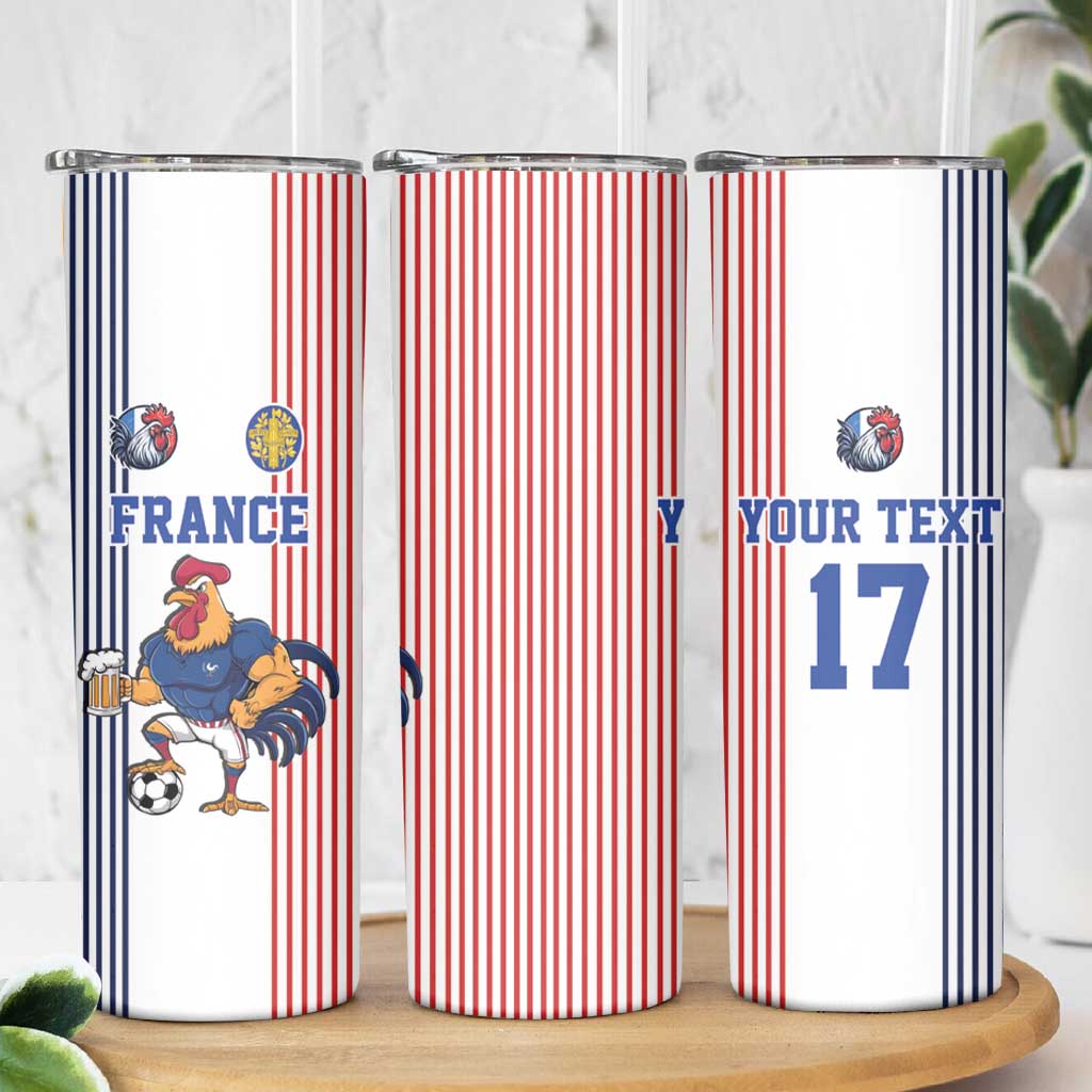 Custom France Football Skinny Tumbler White Gallic Rooster Mascot