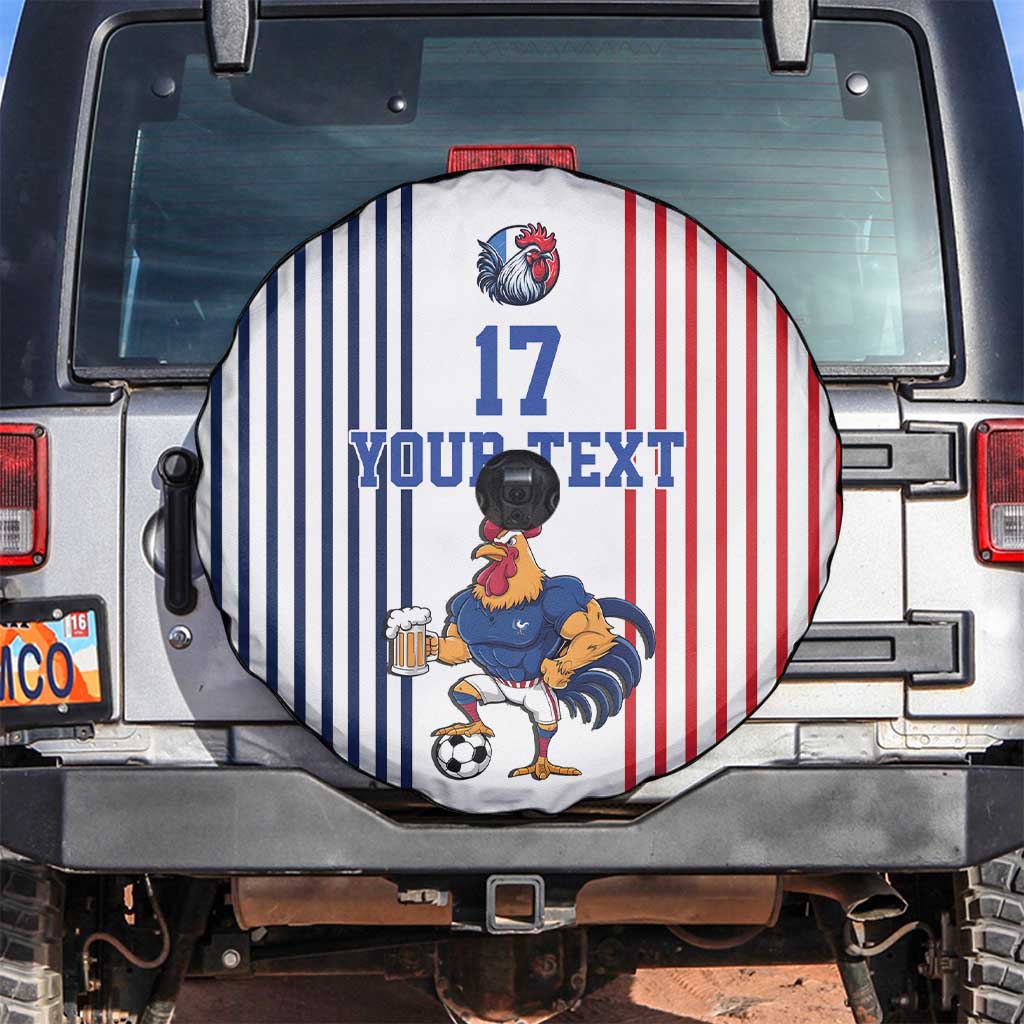 Custom France Football Spare Tire Cover White Gallic Rooster Mascot