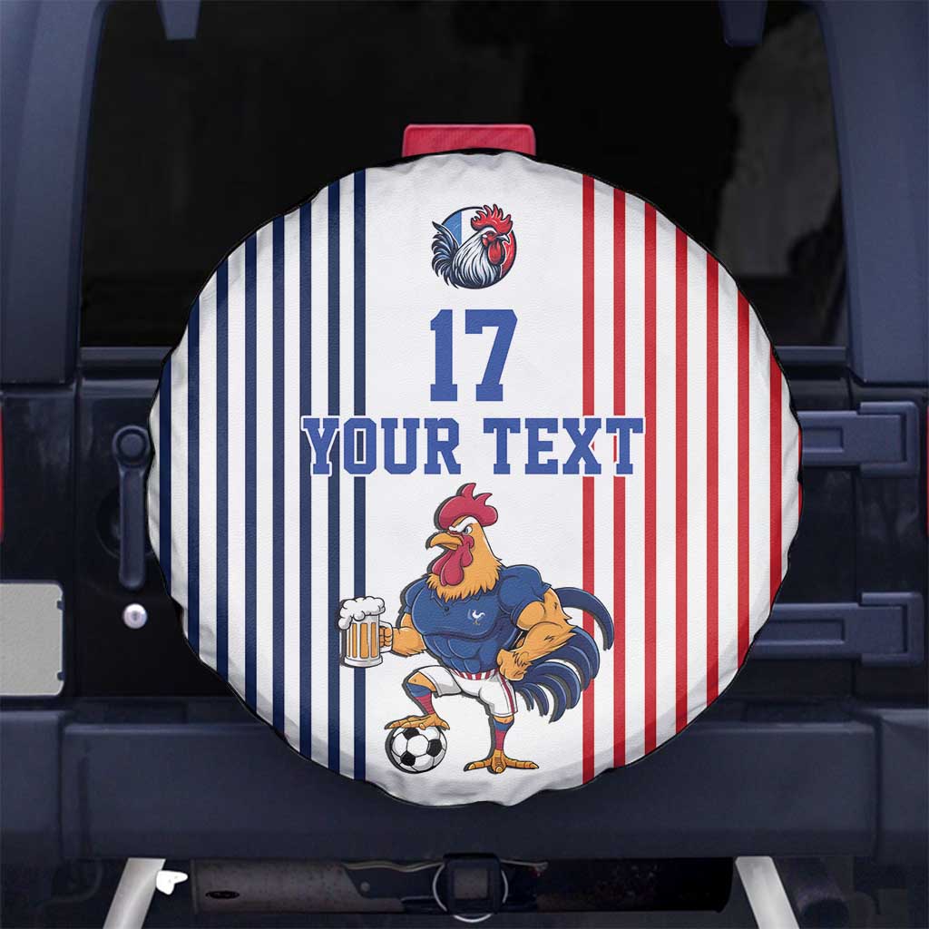 Custom France Football Spare Tire Cover White Gallic Rooster Mascot