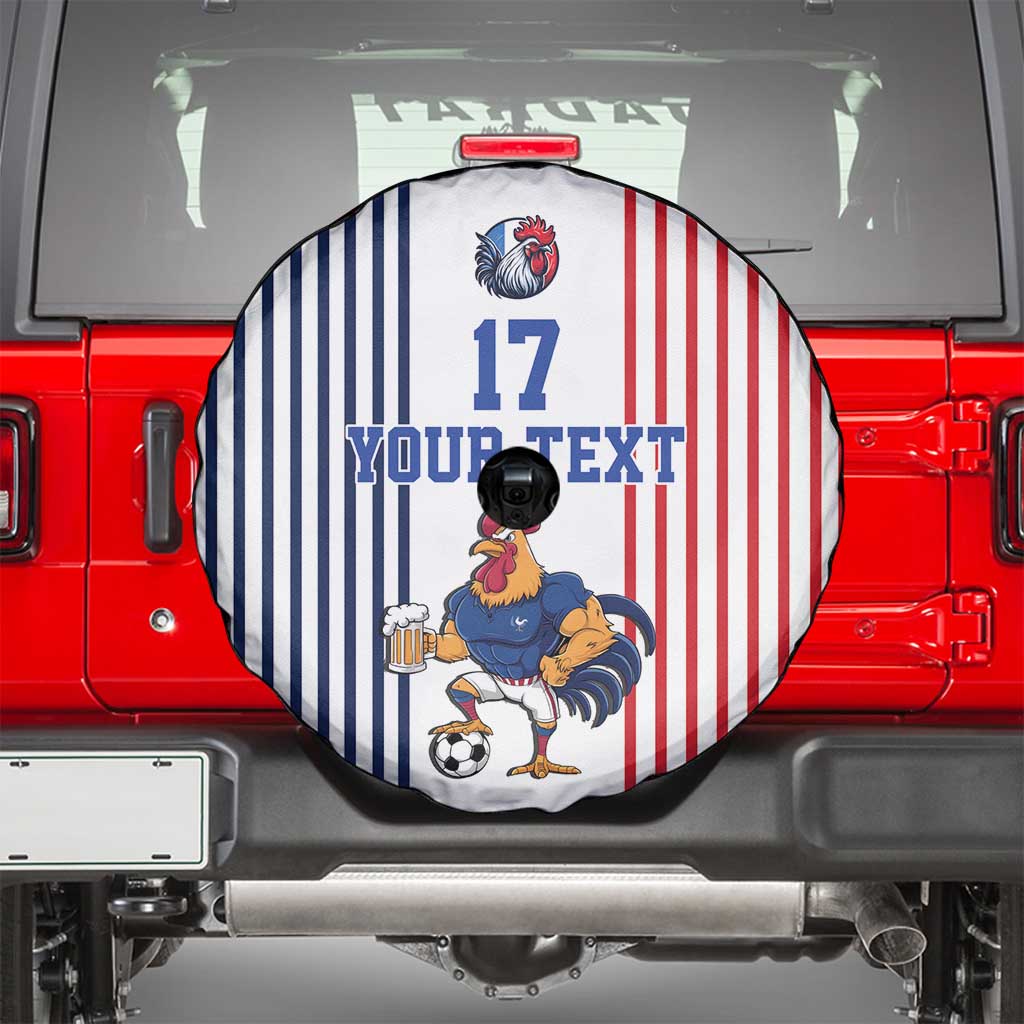Custom France Football Spare Tire Cover White Gallic Rooster Mascot