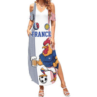 Custom France Football Summer Maxi Dress White Gallic Rooster Mascot
