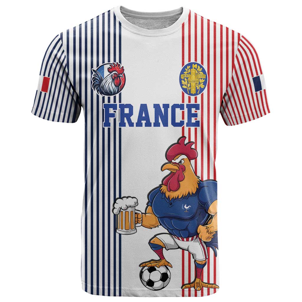Custom France Football T Shirt White Gallic Rooster Mascot