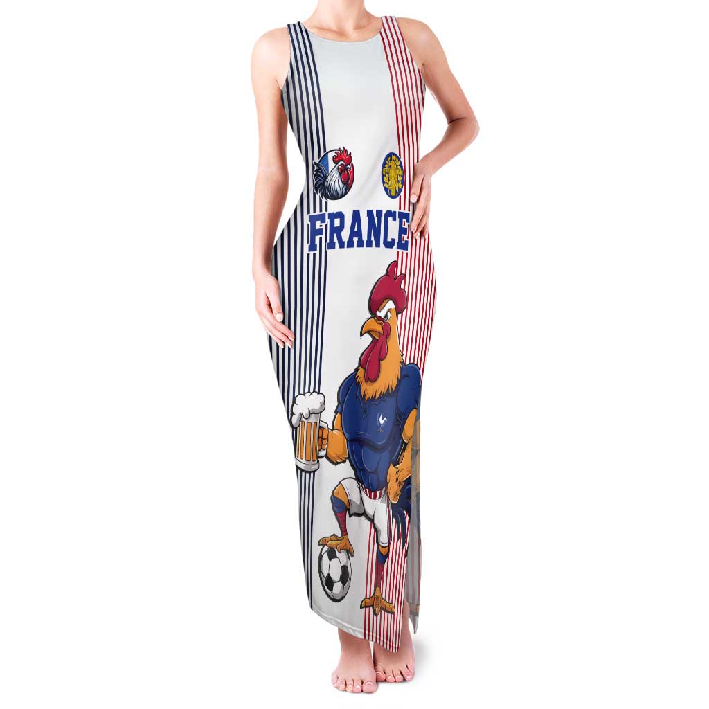 Custom France Football Tank Maxi Dress White Gallic Rooster Mascot