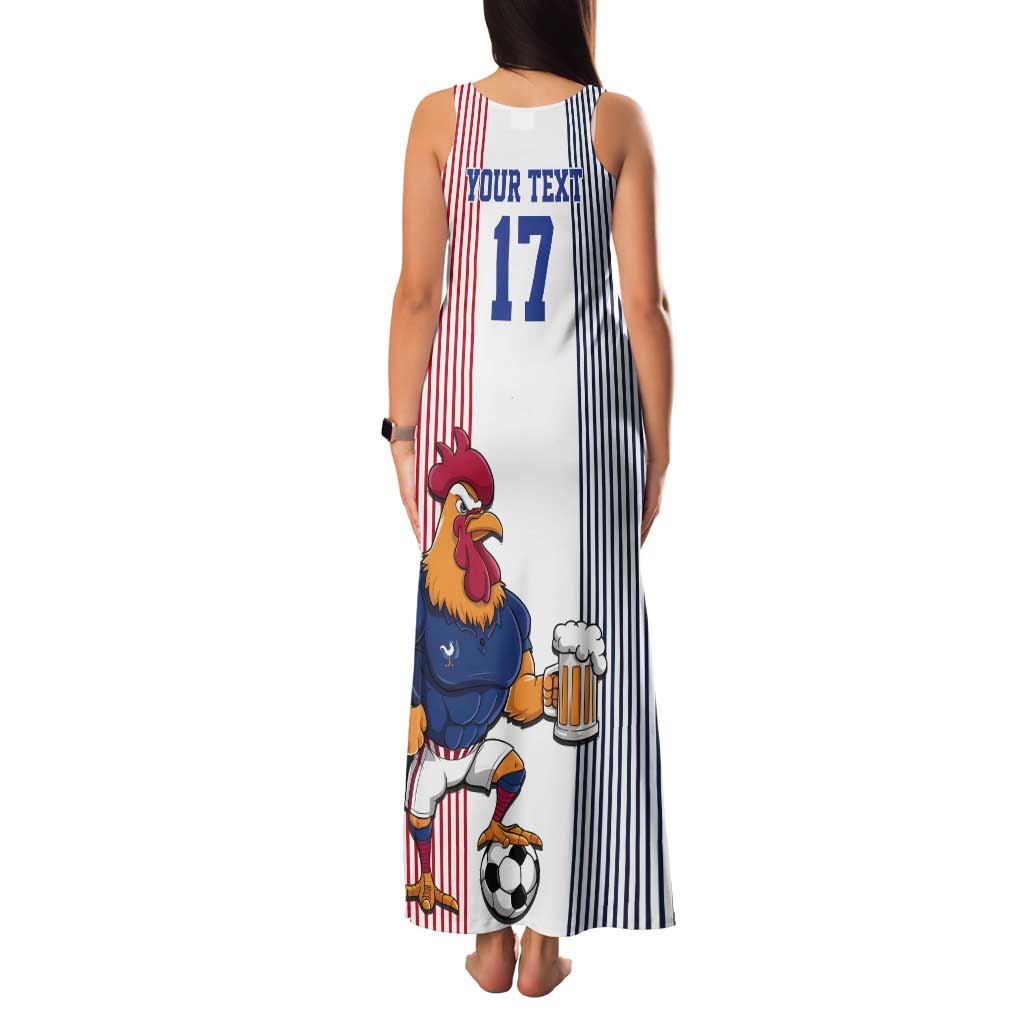 Custom France Football Tank Maxi Dress White Gallic Rooster Mascot