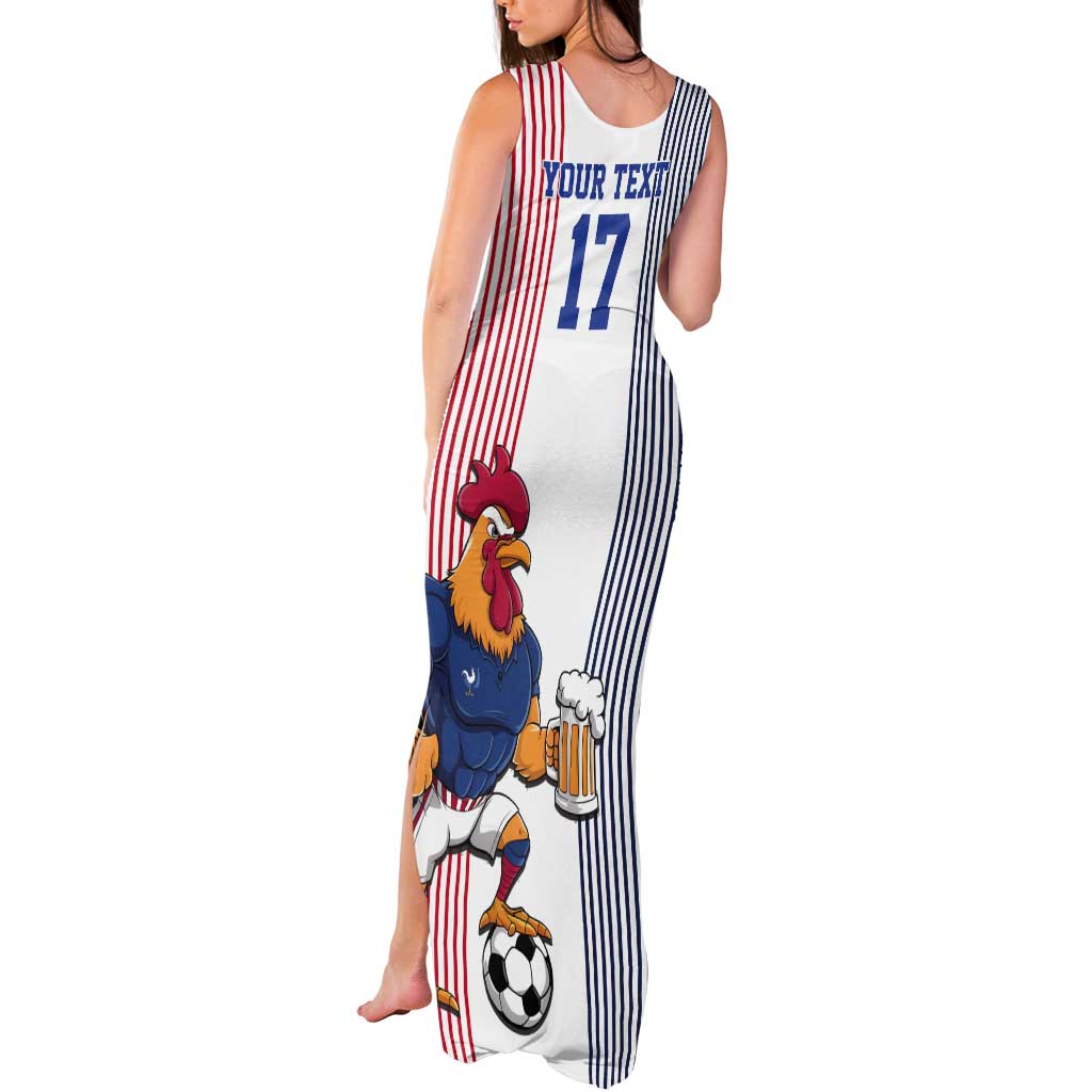 Custom France Football Tank Maxi Dress White Gallic Rooster Mascot