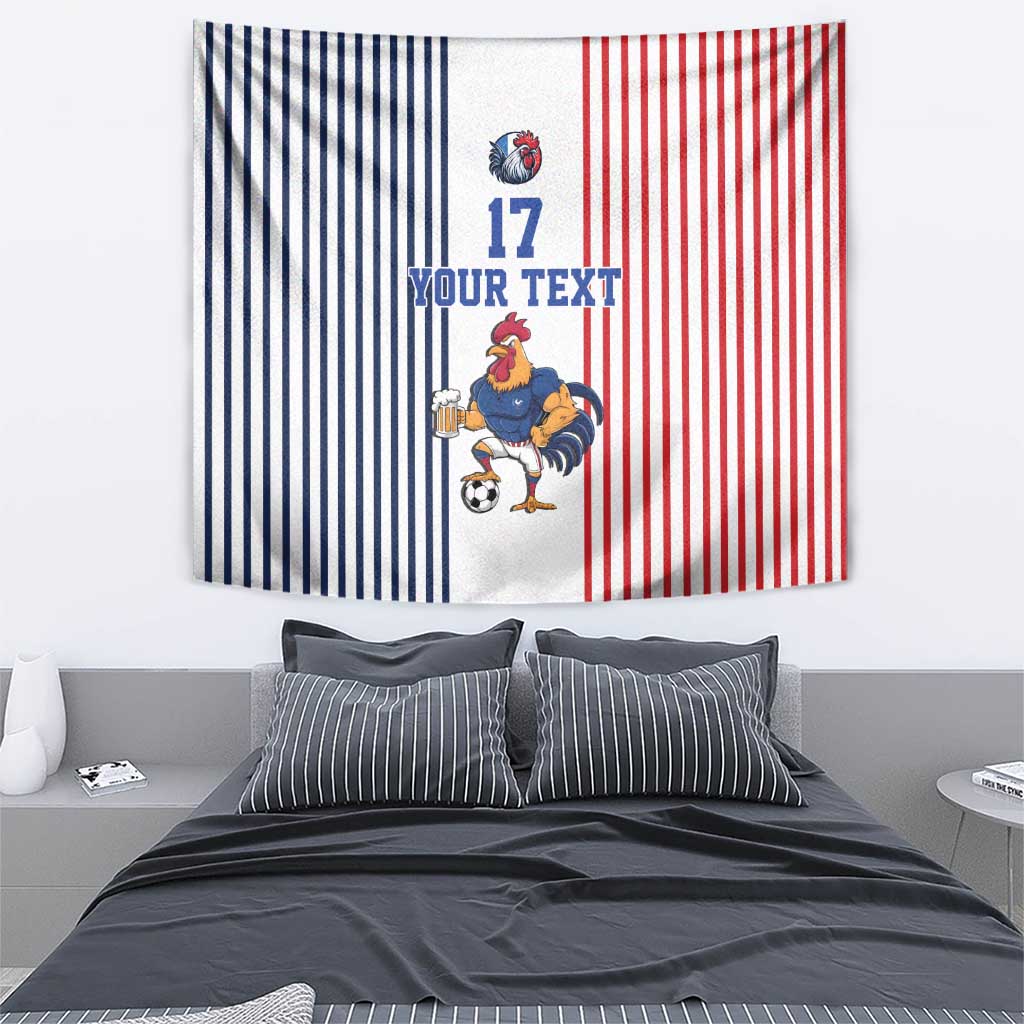 Custom France Football Tapestry White Gallic Rooster Mascot