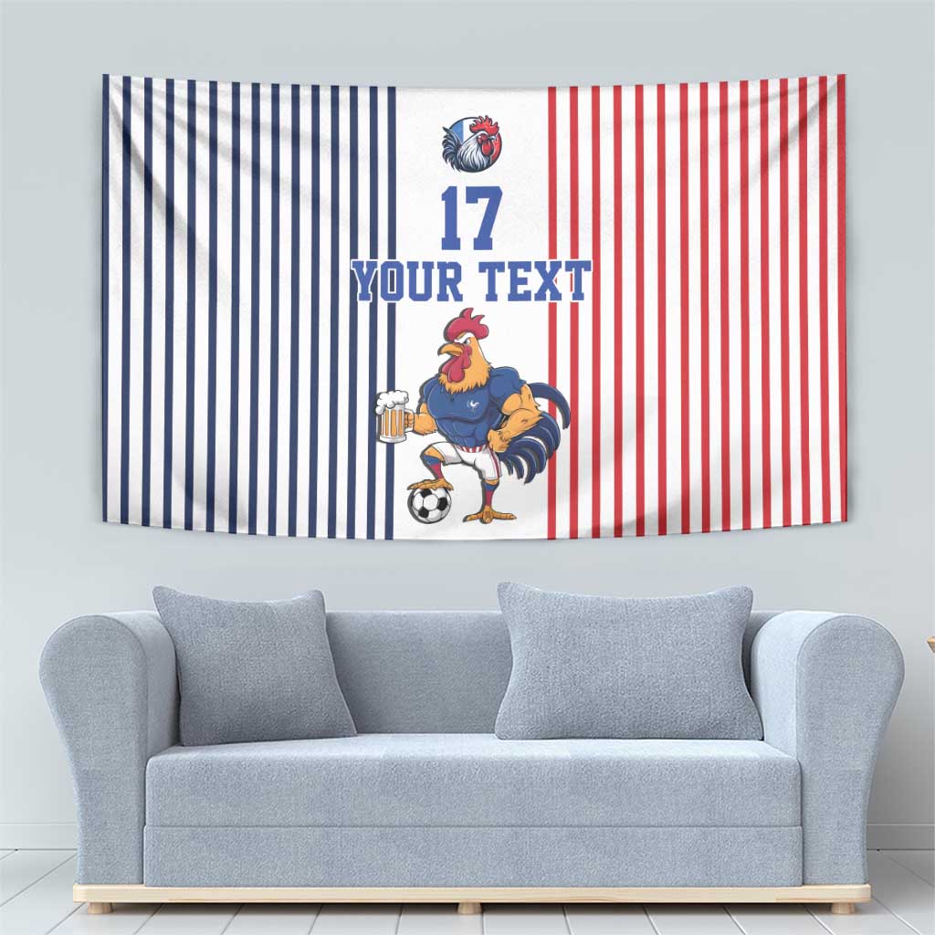 Custom France Football Tapestry White Gallic Rooster Mascot