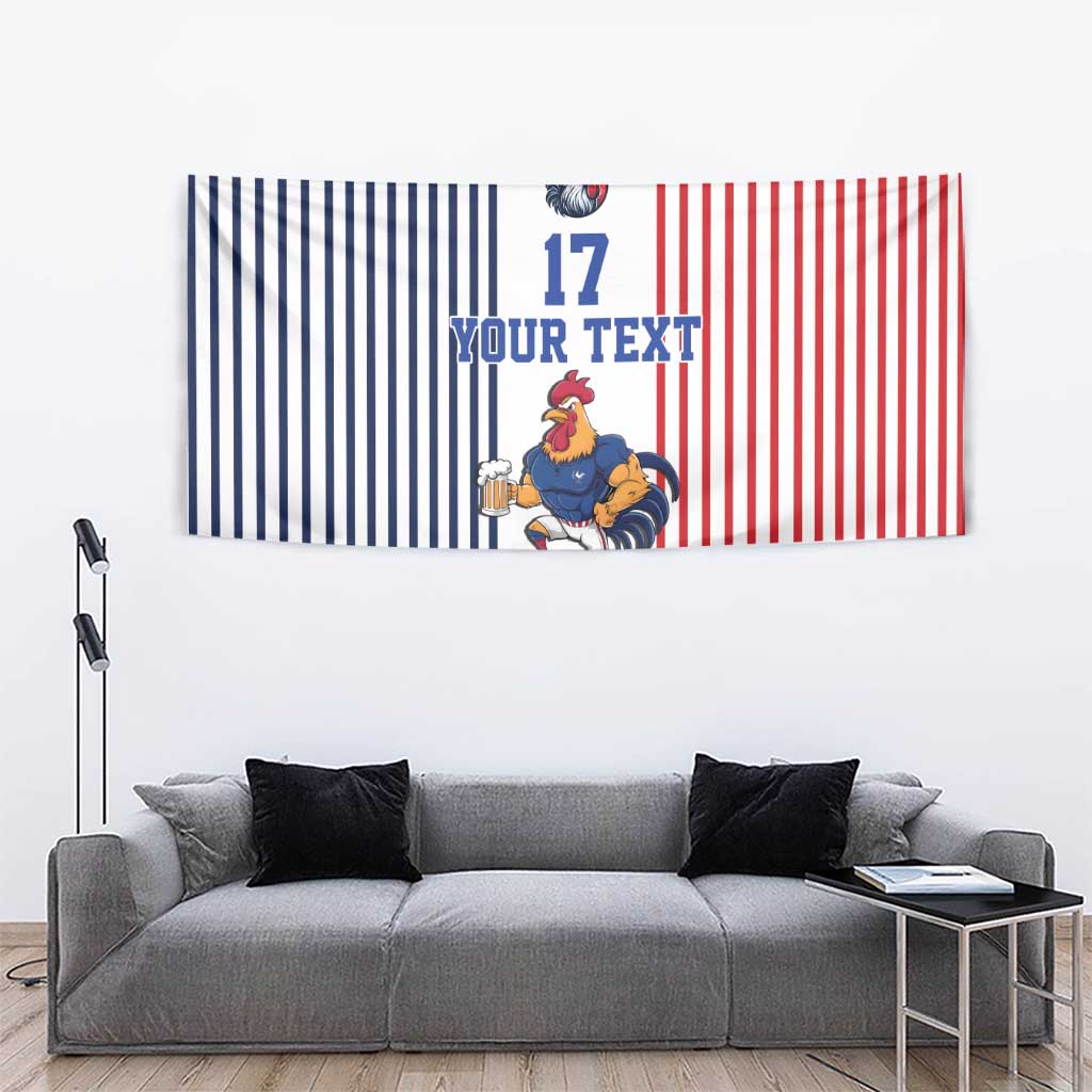 Custom France Football Tapestry White Gallic Rooster Mascot