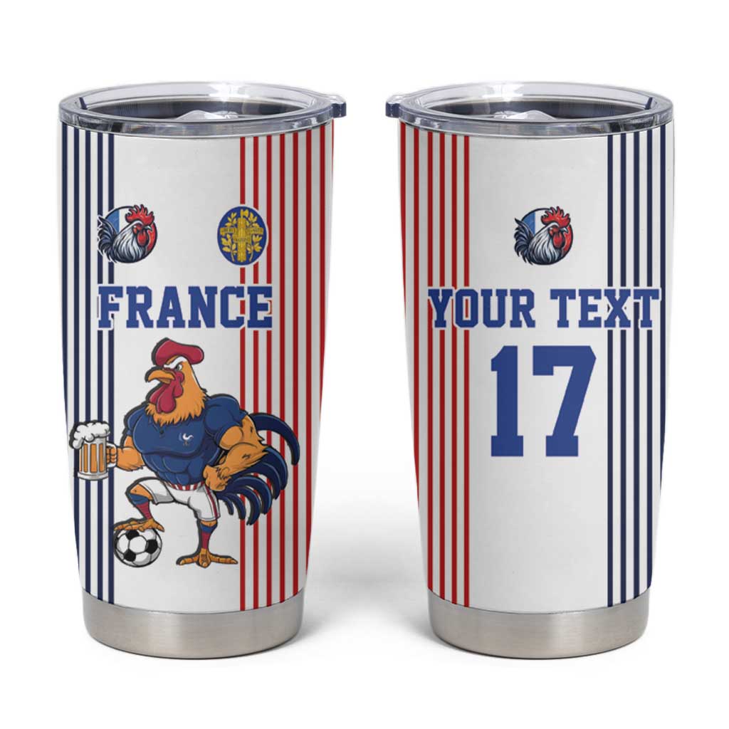 Custom France Football Tumbler Cup White Gallic Rooster Mascot