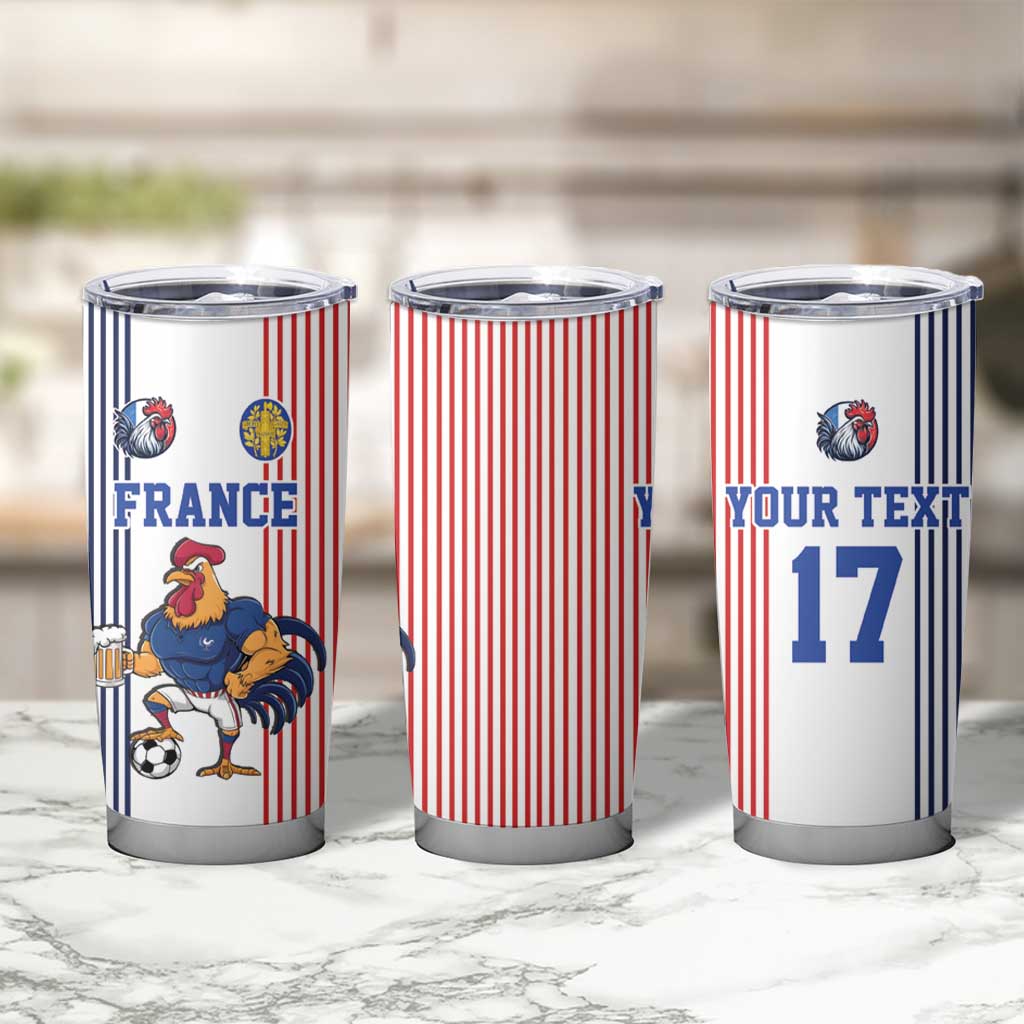 Custom France Football Tumbler Cup White Gallic Rooster Mascot