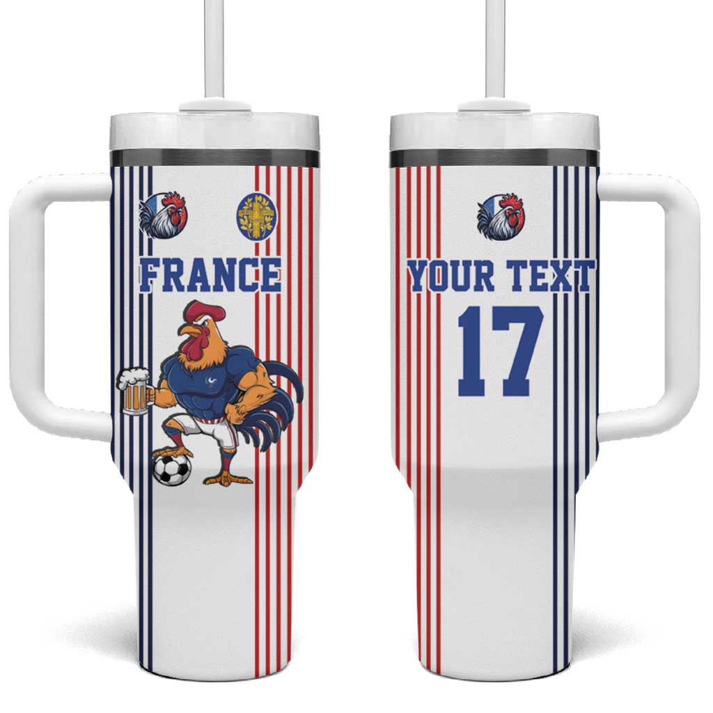 Custom France Football Tumbler With Handle White Gallic Rooster Mascot