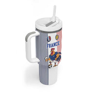 Custom France Football Tumbler With Handle White Gallic Rooster Mascot