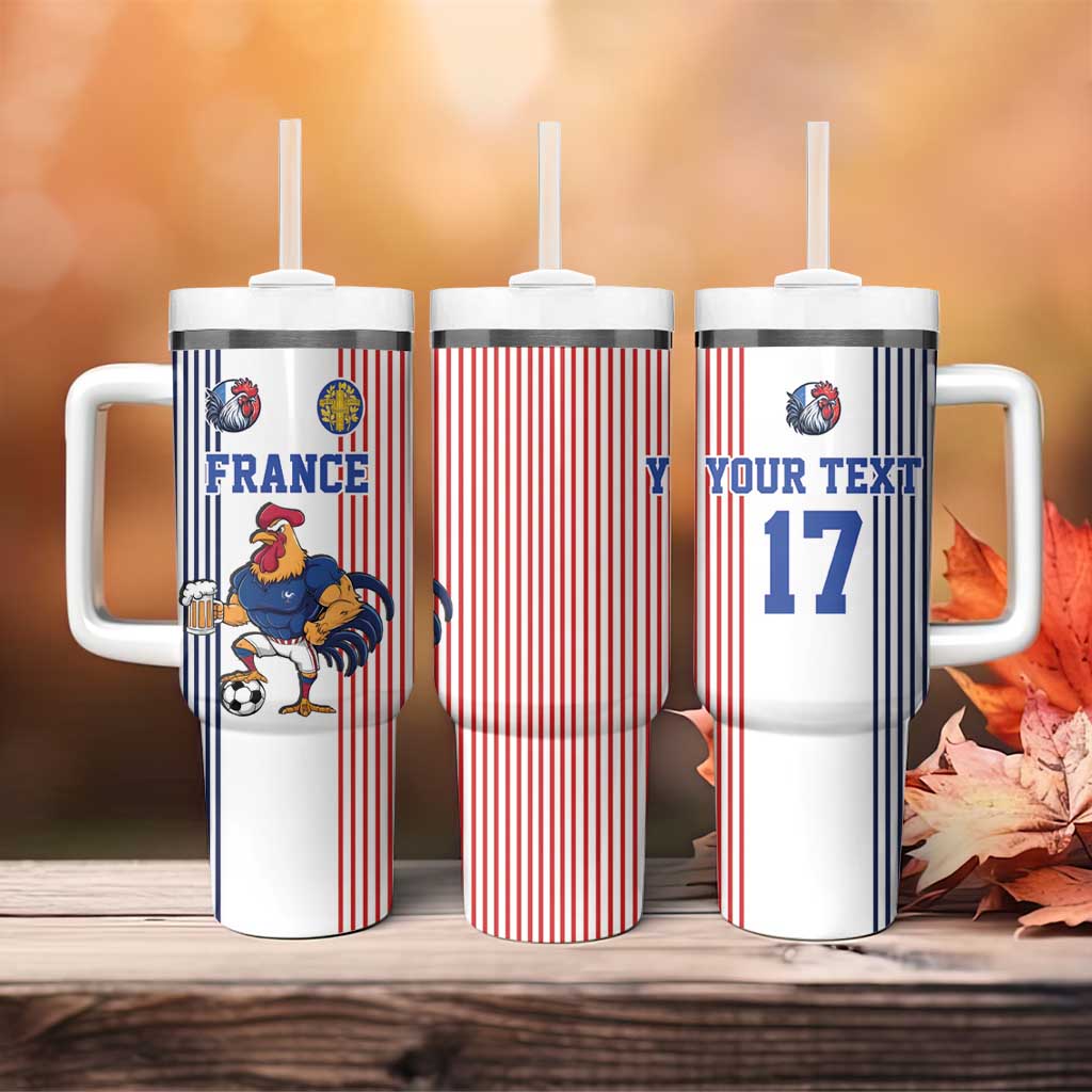 Custom France Football Tumbler With Handle White Gallic Rooster Mascot