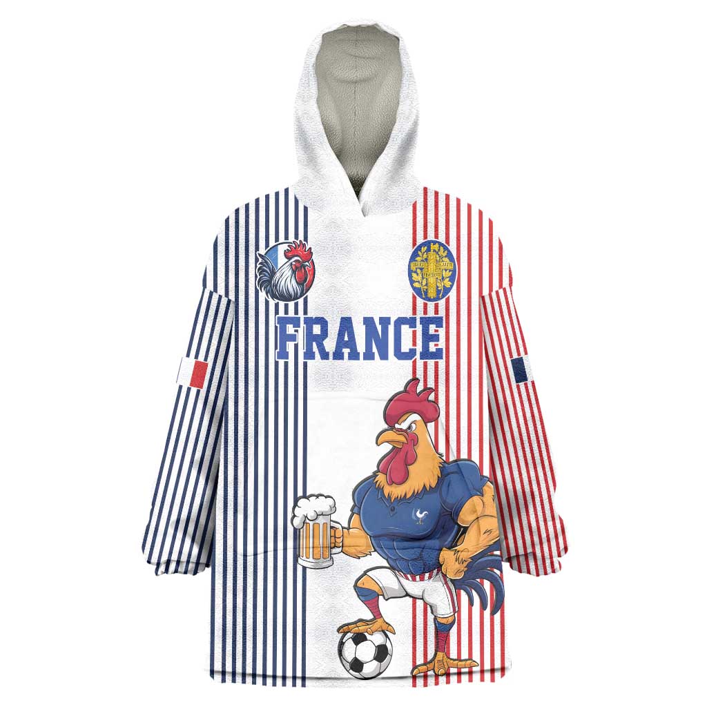 Custom France Football Wearable Blanket Hoodie White Gallic Rooster Mascot